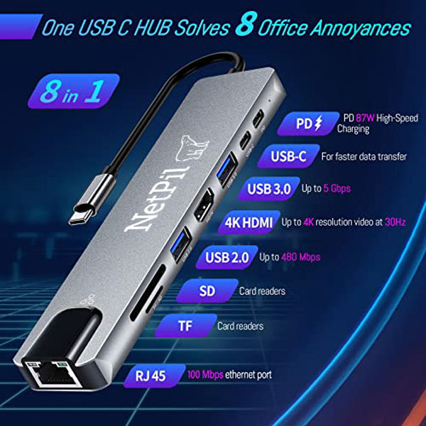 هاب 8 پورت USB-C نت پیل مدل 8022