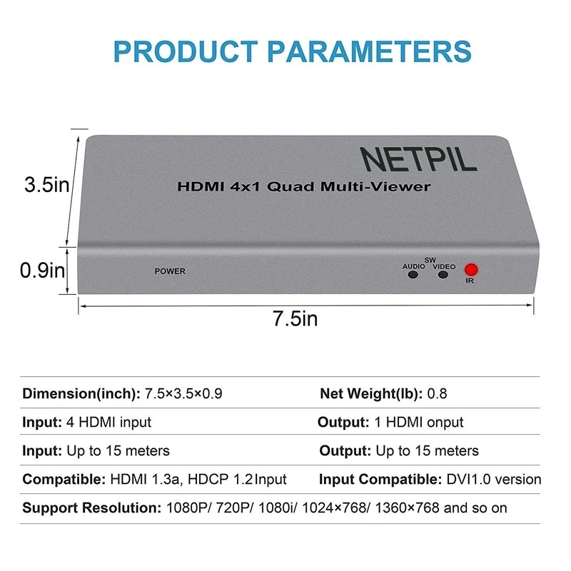 سوییچ چهار پورت کوادویوئر 4*1 HDMI QUAD VIEWER نت پیل مدل Q401 سوییچ چهار پورت کوادویوئر 4*1 HDMI QUAD VIEWER نت پیل مدل Q401