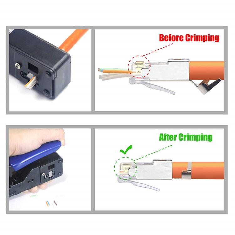 سوکت شبکه RJ45-Cat6-SFTP فلزی (میان گذر - ته باز) OPEN END